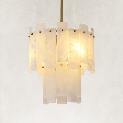Solara Alabaster 2-Tier Round Pendant 13"
