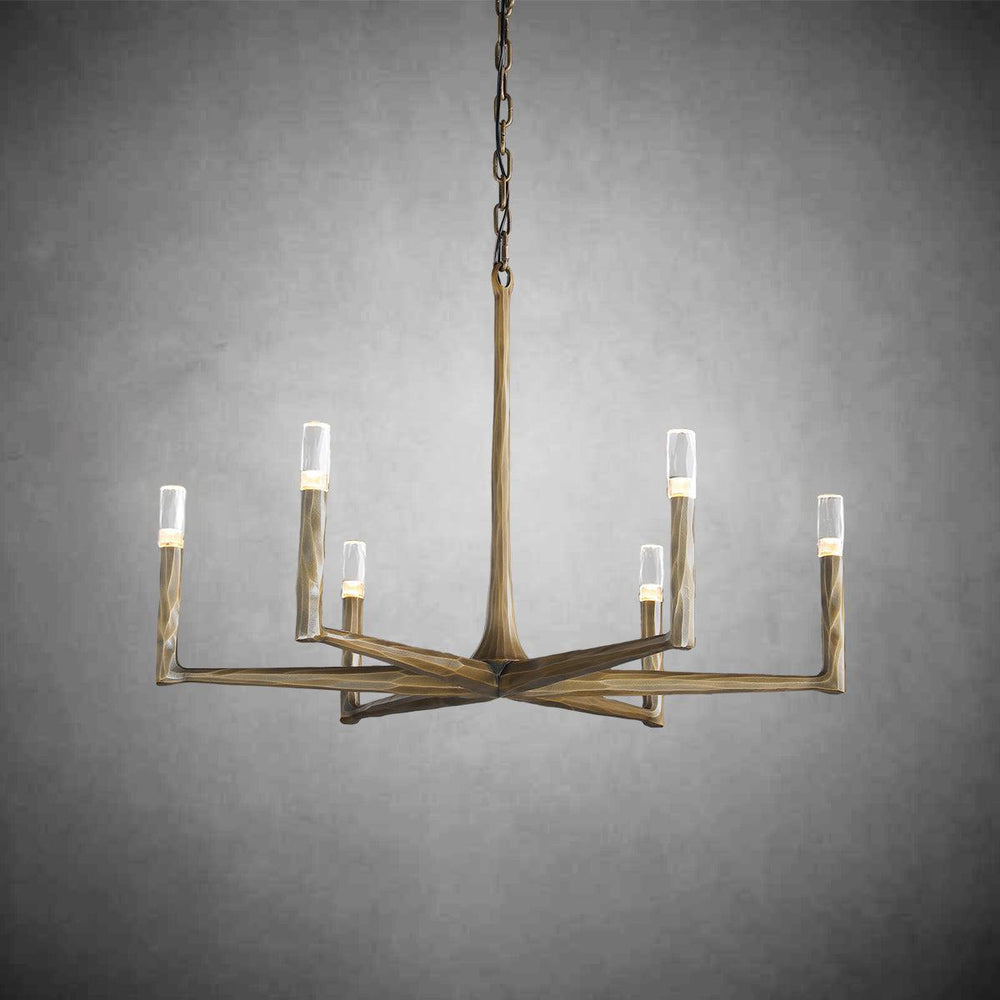Thadeas Forged Round Chandelier: Hand-Hammered Brass, Bronze, or Pewter Finish