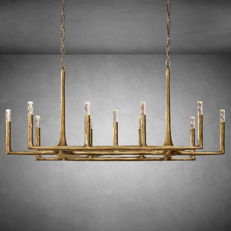 Thadeas Hand-Forged Linear Chandelier: Elegant Brass, Bronze, Pewter Finishes