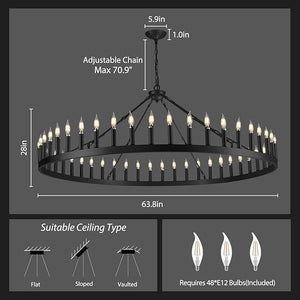 Wagon Wheel Chandelier with Candle Shade