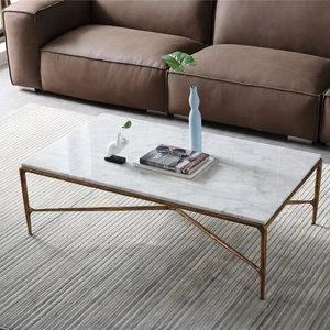 Thaddeus Forged Iron Rectangle Marble Coffee Table