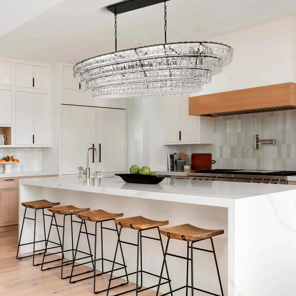 Ghiaccio Oval Curved Glass Chandelier Plated Brass Finish 54 65