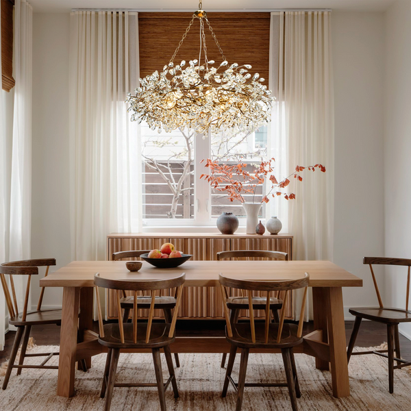Fiore Crown Crystal Chandelier: Luxurious Floral Iron Design, Multiple Sizes & Finishes