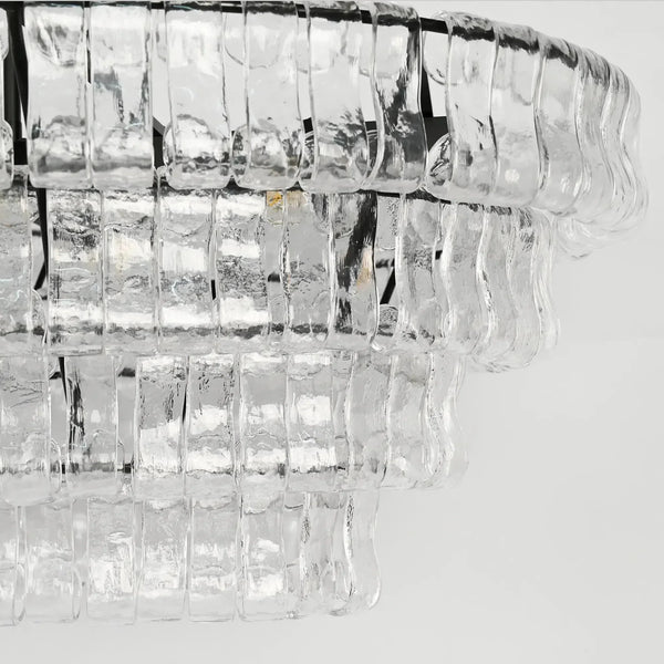 Ghiaccio Oval Curved Glass Chandelier Plated Brass Finish 54 65