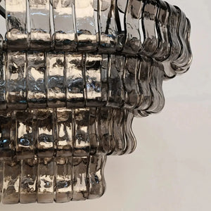 Ghiaccio Oval Curved Glass Chandelier Plated Brass Finish 54 65