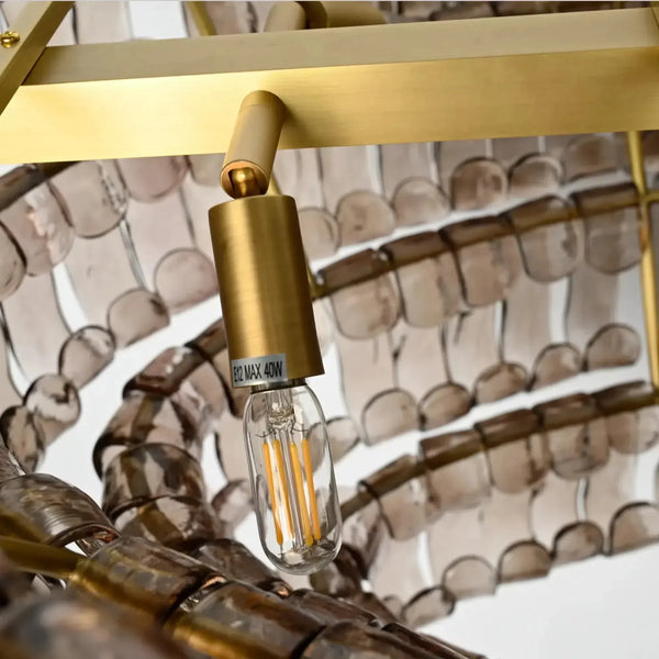Ghiaccio Oval Curved Glass Chandelier Plated Brass Finish 54 65