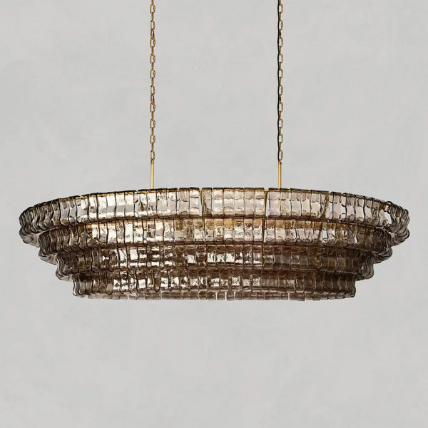 Ghiaccio Oval Curved Glass Chandelier Plated Brass Finish 54 65