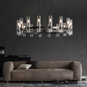 Clear Blown Glass Round Chandelier 48in 16-Light Luxury Brass