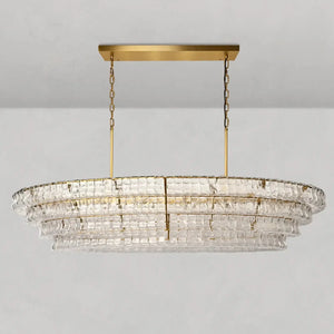 Ghiaccio Oval Curved Glass Chandelier Plated Brass Finish 54 65