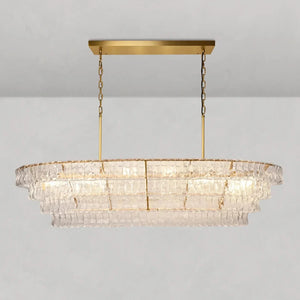 Ghiaccio Oval Curved Glass Chandelier Plated Brass Finish 54 65