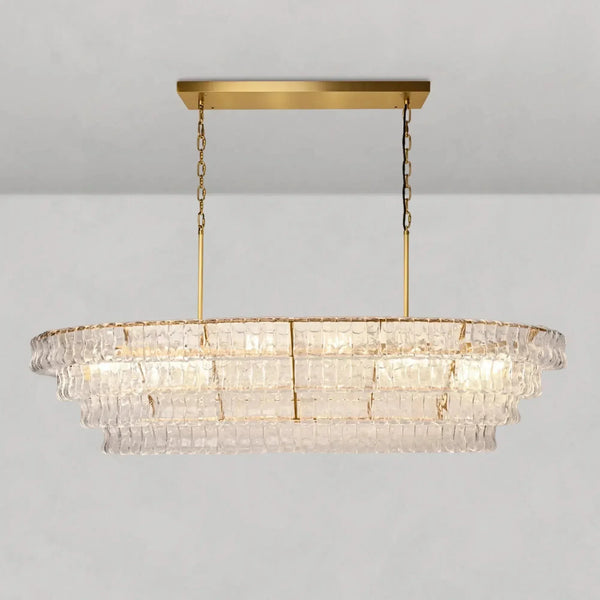 Ghiaccio Oval Curved Glass Chandelier Plated Brass Finish 54 65