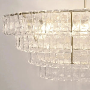 Ghiaccio Oval Curved Glass Chandelier Plated Brass Finish 54 65