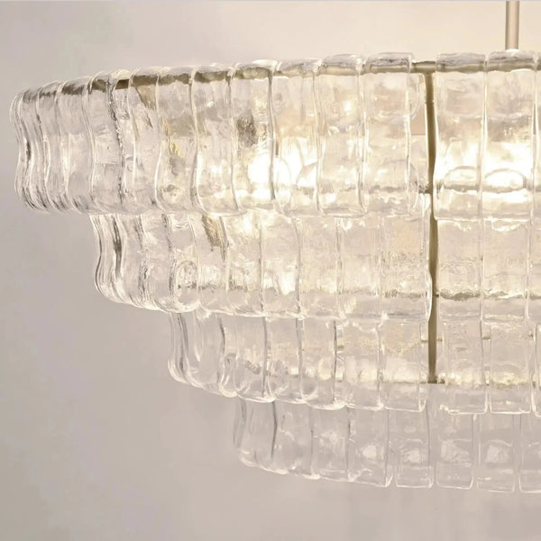 Ghiaccio Oval Curved Glass Chandelier Plated Brass Finish 54 65